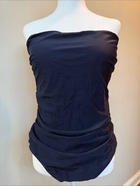 J. Crew Strapless Navy Blue One-Piece Swimsuit strapless bandeau with ruching
